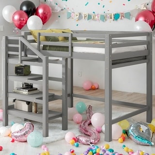 Full Size Loft Bed With Built-in Storage Staircase,Hanger,Shelves for Home