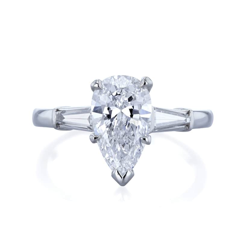 Van Cleef 2.11 Carat Flawless Natural Diamond GIA Certified Platinum Pear 3-Stone Ring (D, Internally Flawless)(D, VVS)