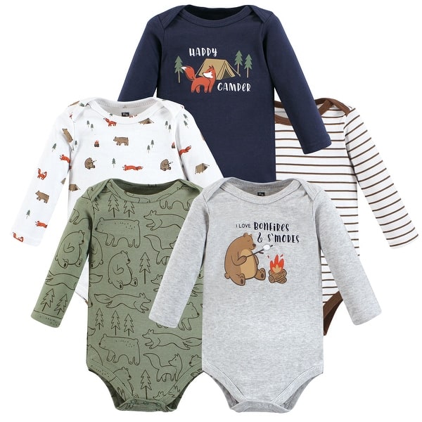 slide 1 of 1, Hudson Baby Infant Boys Cotton Long-Sleeve Bodysuits, Camping Animals 0-3 Months - Camping Animals