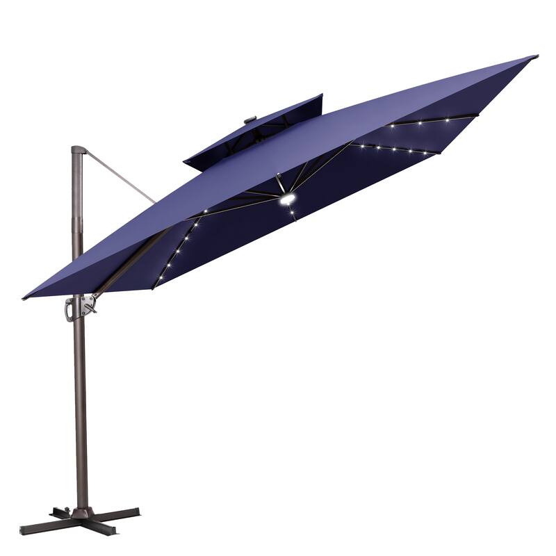 VredHom Solar LED Light 11FT Square Outdoor Cantilever Patio Umbrella without Base - NavyBlue