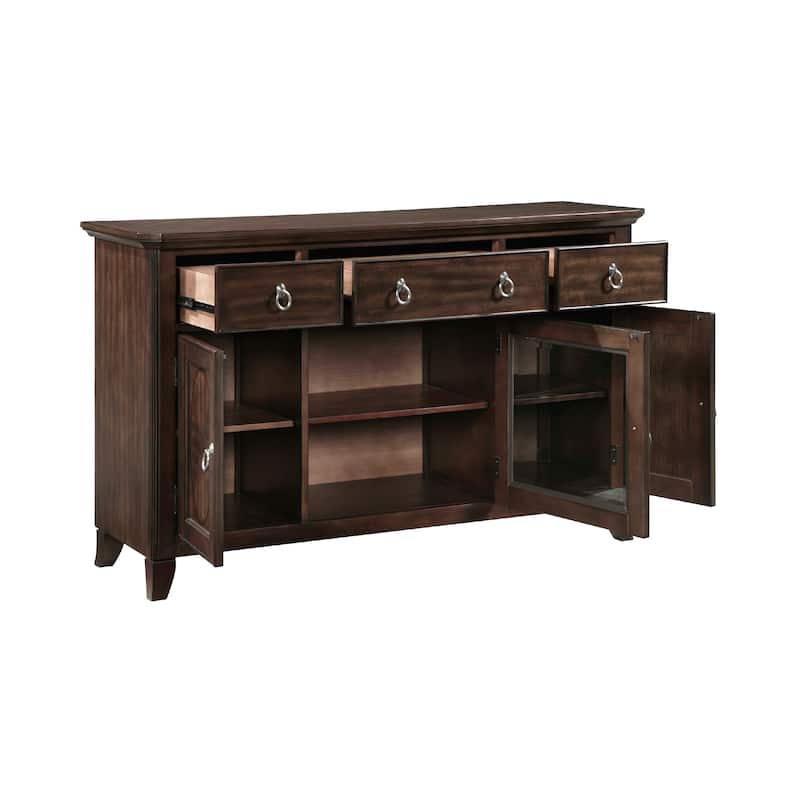 Rinie Sideboard Buffet Console, 3 Drawer 3 Cabinet, Cherry Brown Wood
