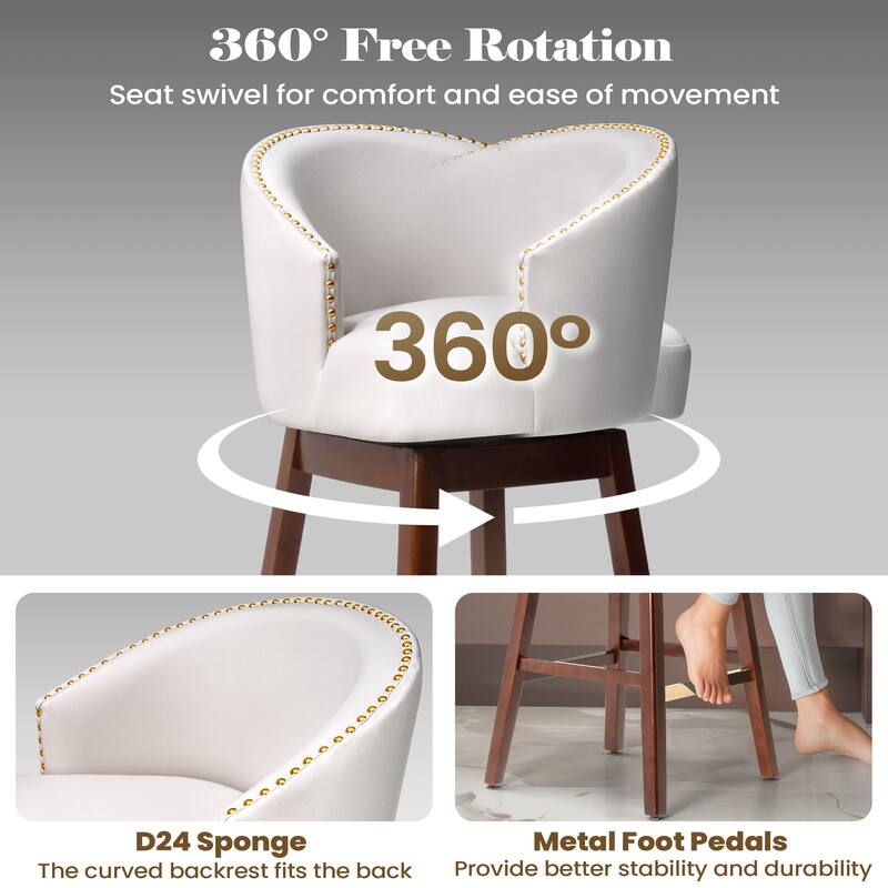 26.4"/31.9"H Height Upholstered Solid Wood Swivel Bar Stools