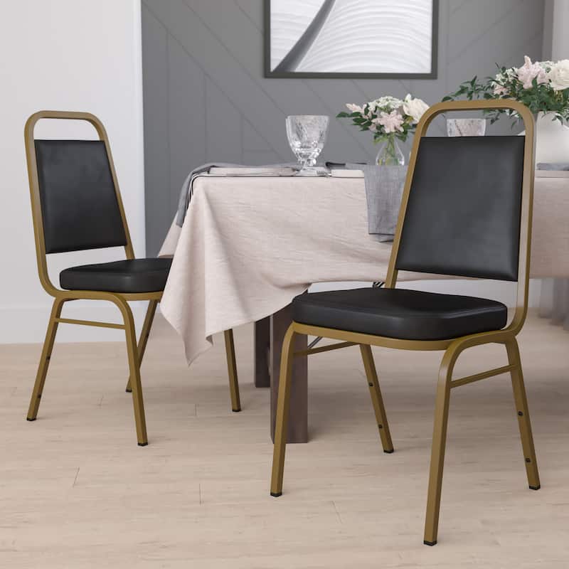 4 Pack Trapezoidal Back Stacking Banquet Chair - 20.25"D x 17.5"W x 36"H - Black Vinyl/Gold Frame