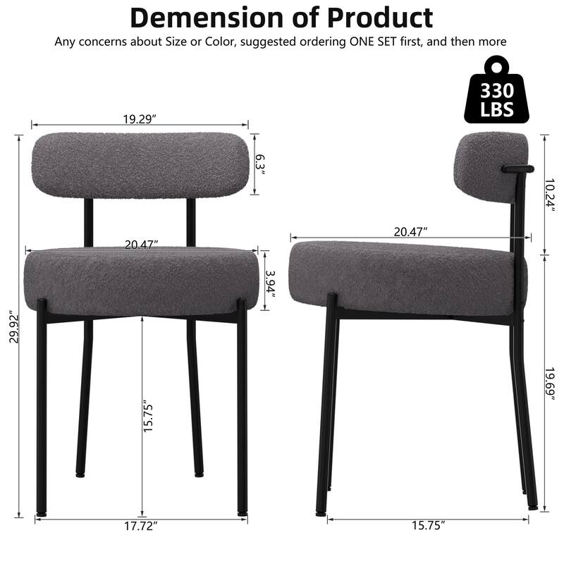 XINMICS Upholstered Boucle Dining Chairs with Black Metal Legs