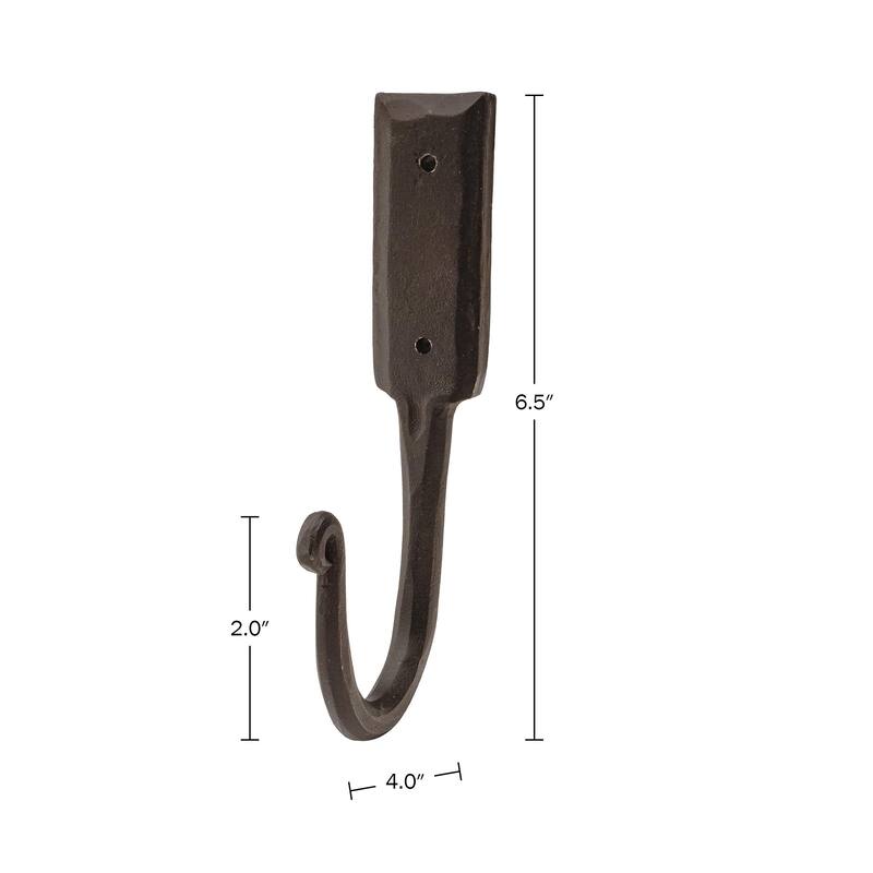 Kings County Tools Coat Hooks Heavy Duty 2-Pack - Large 6.5” Handmade Rustic Iron Wall Hooks, Black - 6"