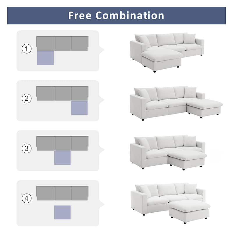 100.4*64.6"Sectional Sofa,L-shaped Couch Set with 2 Free pillows,4-seat Polyester Fabric Couch Set with Convertible Ottoman