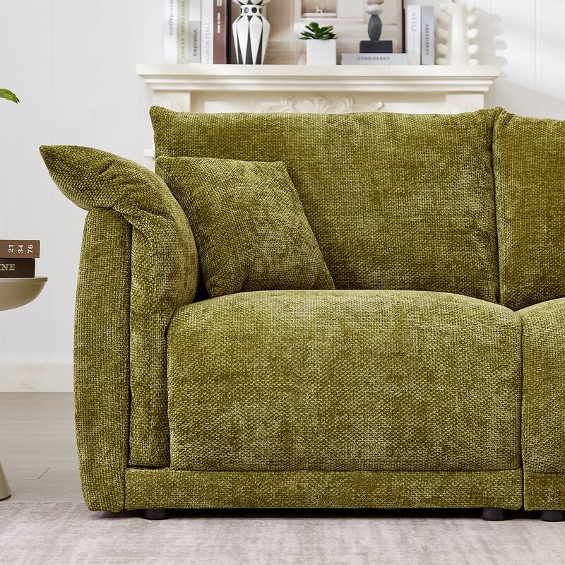 3-Seater Sofa With Unique Design And Soft Arm Pillows Contemporary Style Linen Sofa With 3 Comfortable Cushions With 2 Pillows