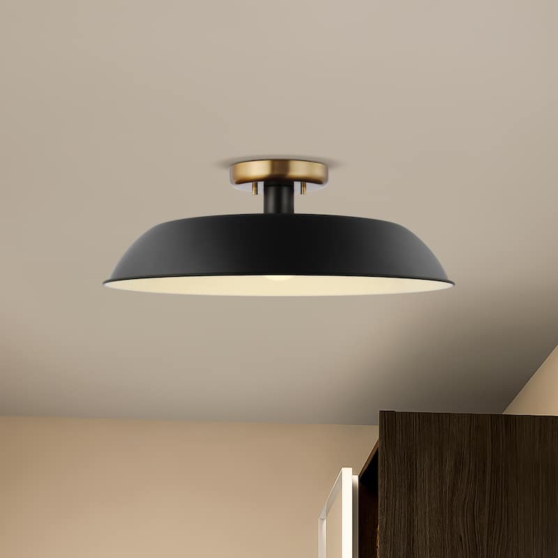 Colony 1 Light Medium Semi-Flush Mount Fixture Matte Black with Burnished Brass