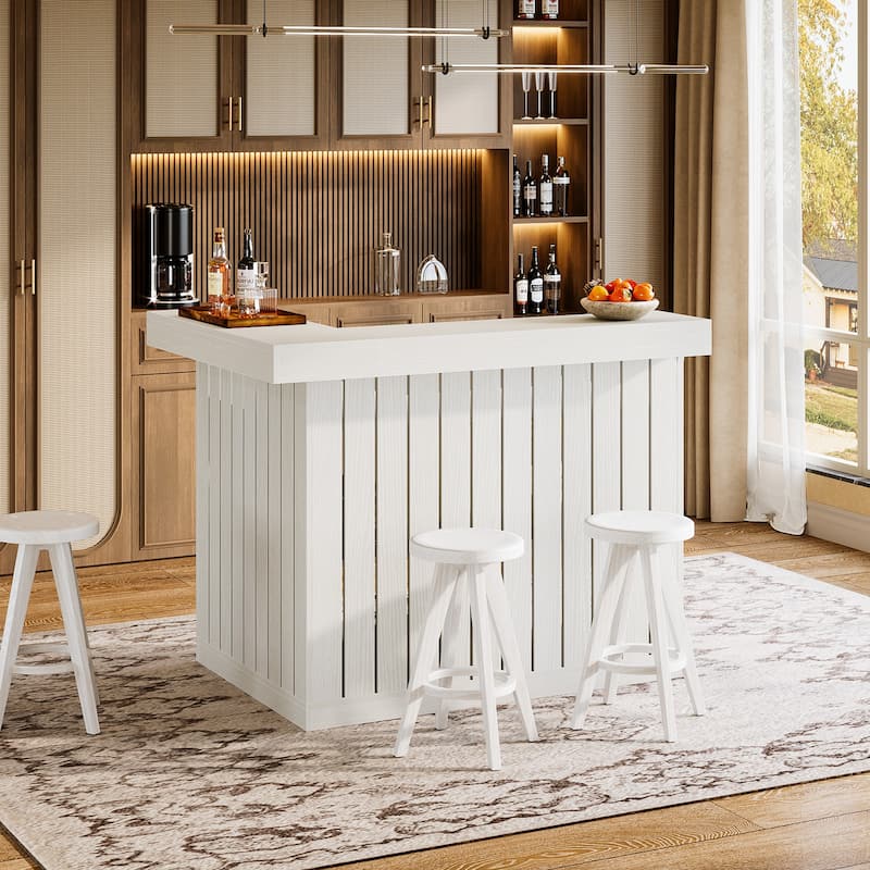 Home Bar Unit, Corner Liquor Bar Table with Storage Shelves & Wine Glass Holder, Pub Reception Accent Cabinet Desk