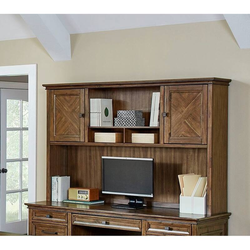 Traditional Wood Hutch With Doors, Storage Hutch, Office Storage, Fully Assembled, Brown