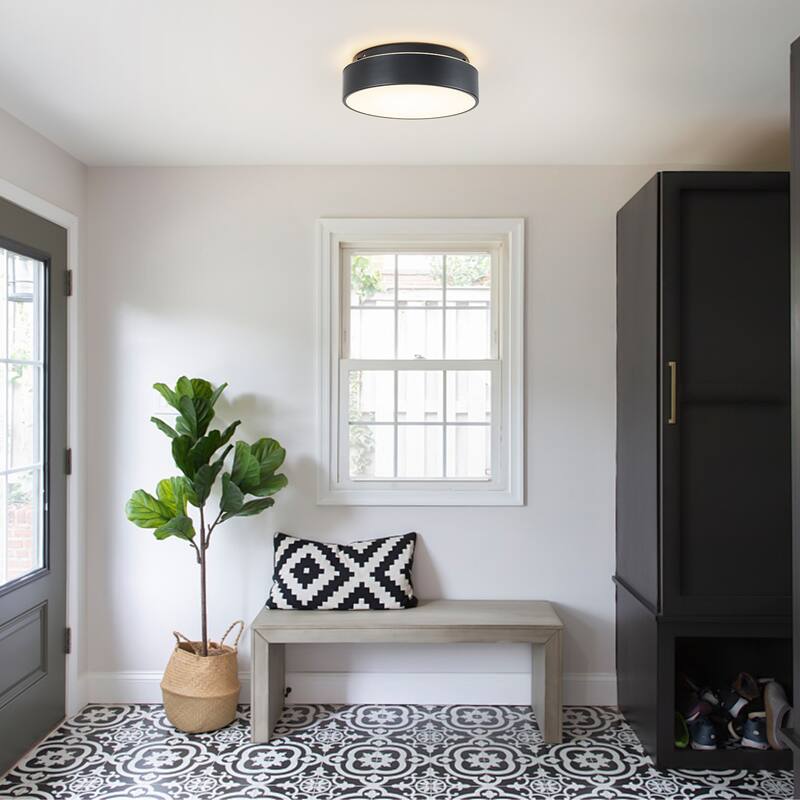 Dimmable LED Flush Mount Ceiling Light with 5-Color Temperature Selectable - 11.4 in W × 3.7 in H