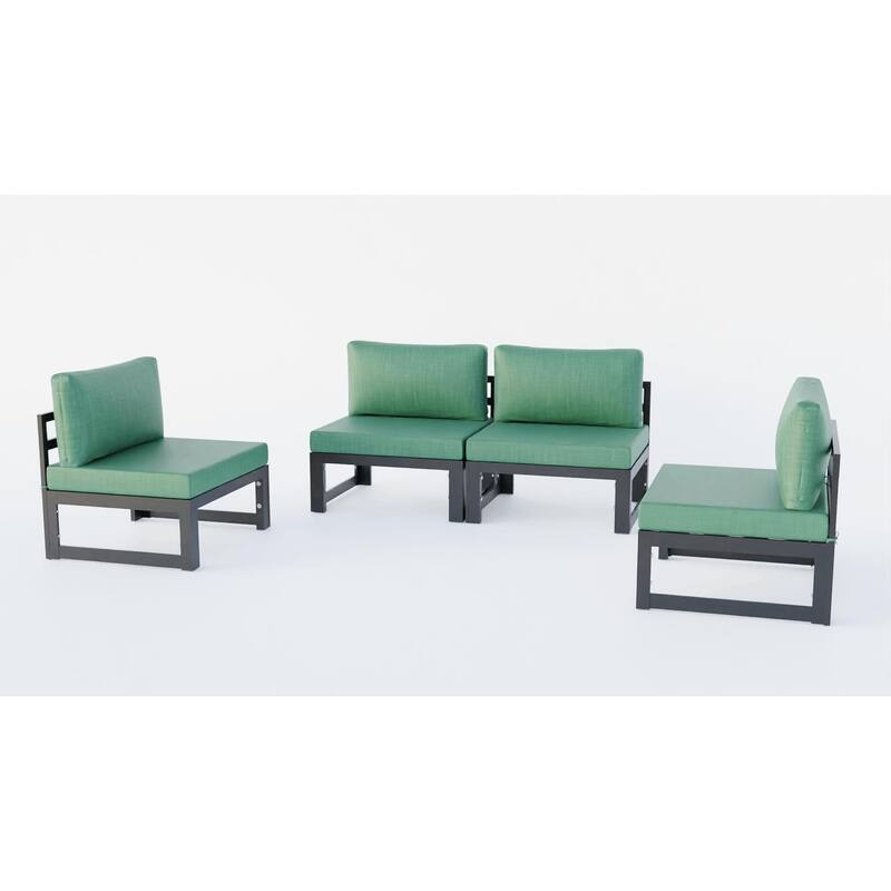 LeisureMod Chelsea 4-Piece Armless Patio Sectional Sofa Set with Cushions for Patio Porch Backyard Garden