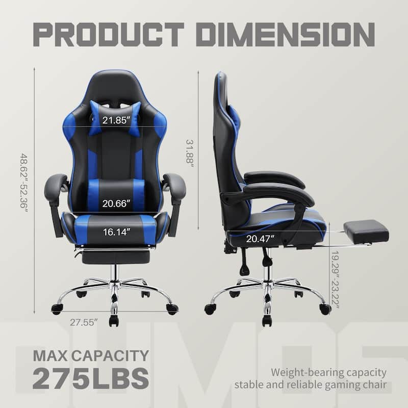 Ergonomic Faux Leather High Back Gaming Chair with Footrest & Linkage Armrests – Black & Gray for Adults