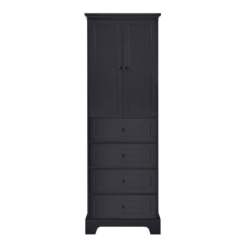 Storage Cabinet with 2 Doors and 4 Drawers for Bathroom Adjustable Shelf, MDF Board with Painted Finish - Black