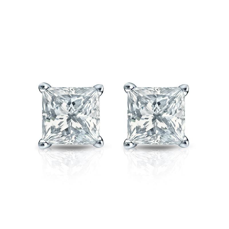 Auriya 14-karat Gold Lab Grown 0.75 carat TDW Princess Diamond Stud Earrings 4-Prong Basket Push-back