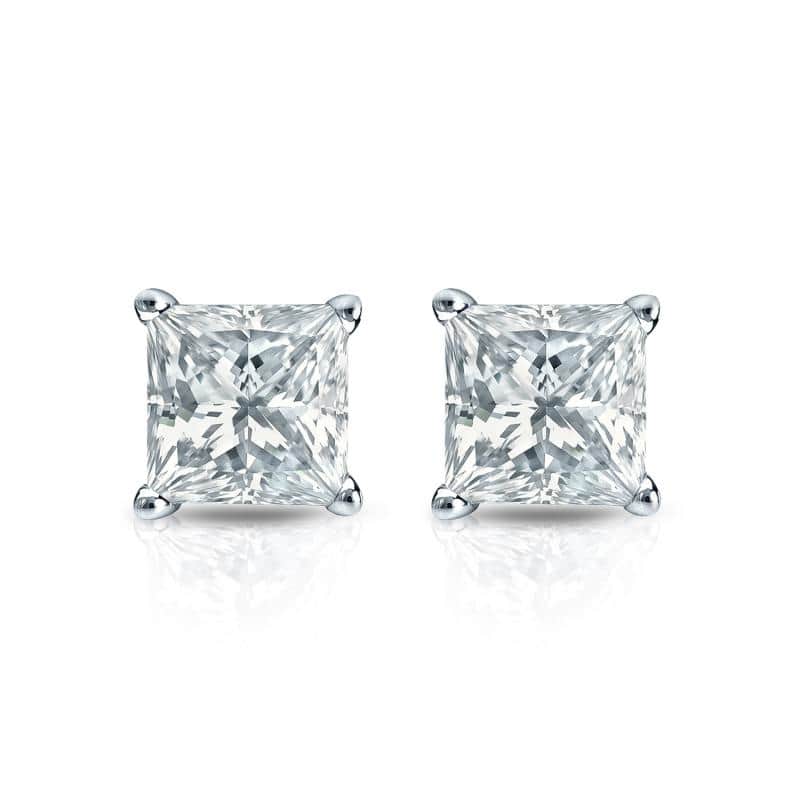 Auriya 18-karat Gold Lab Grown 0.75 carat TDW Princess Diamond Stud Earrings 4-Prong Basket Screw-back