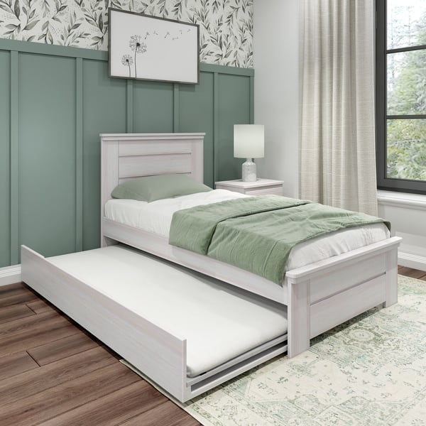 slide 2 of 16, Max and Lily Farmhouse Twin Bed with Panel Headboard with Trundle White Wash