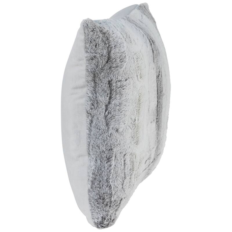 18" Gray and White Plush Square Throw Pillow