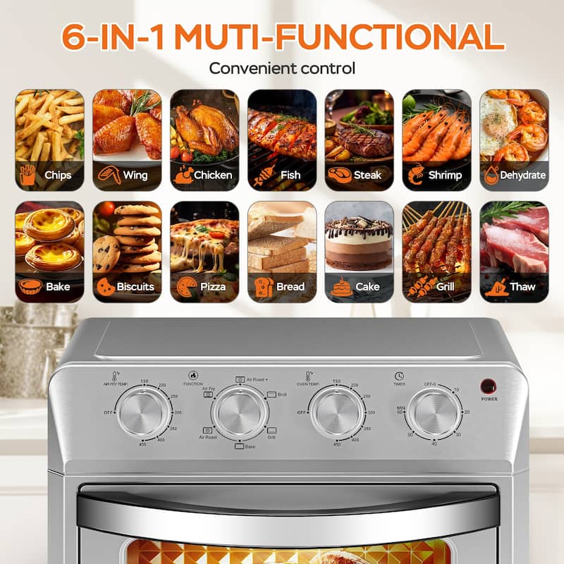 Anmytek 27.5QT Family Size 6-in-1 Countertop Air Fryer Oven - 4 Knob Control, 1600W