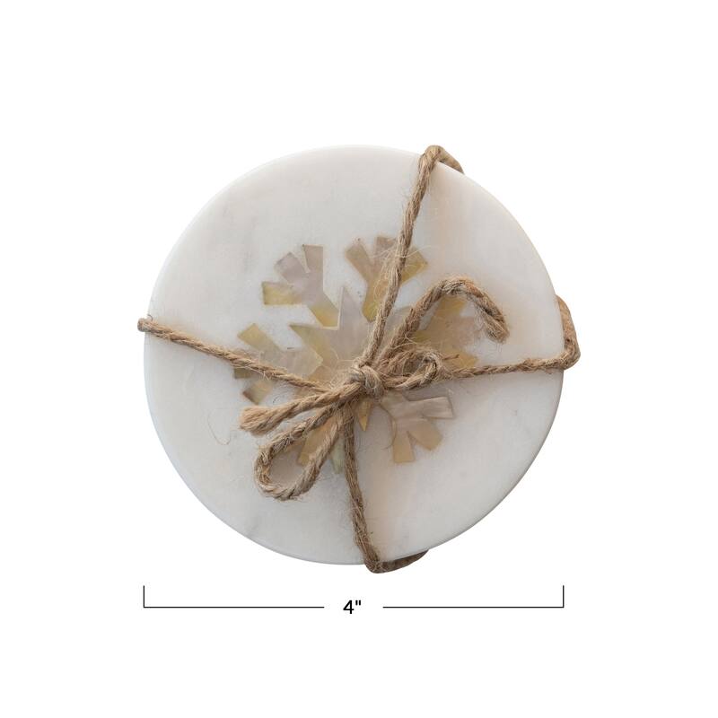 Marble Coasters with Mother of Pearl Snowflake Inlay, Set of 4