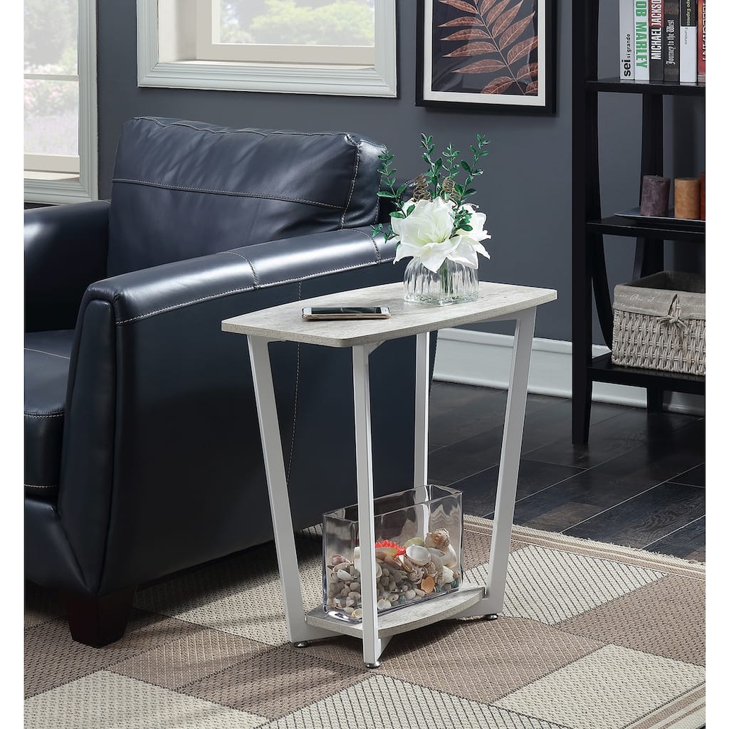 Elegant End Table with Grooved Top Surface, Decorative Metal Protectors, Two Shelves and Sturdy Scrolled Metal Frame - 14