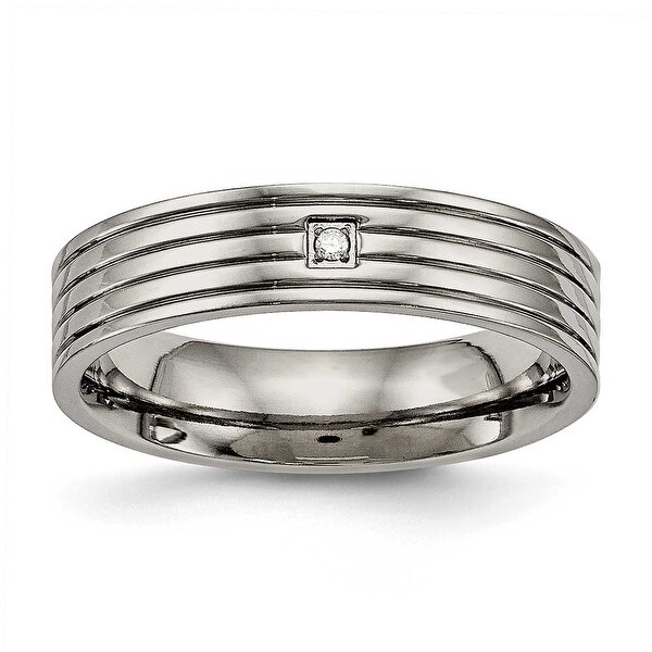 Titanium Polished Grooved Comfort Back CZ Ring (5 mm)