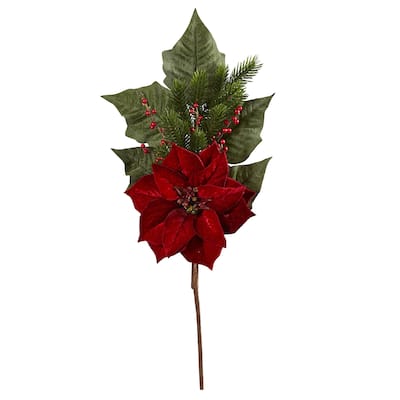 31" Poinsettia, Berries and Pine Flower Bundle (Set of 3)