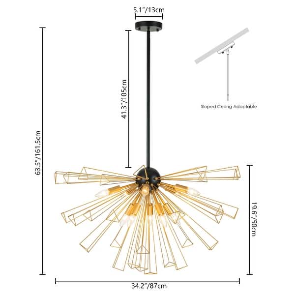 10-Light Modern Large Round Sputnik Starburst Pendant Light Firework Semi-Sphere Globe Chandelier - 34.2 in. W x 19.6 in. H