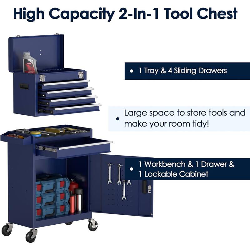 5-Drawer Rolling Tool Chest Storage Cabinet with Lock Tool Box