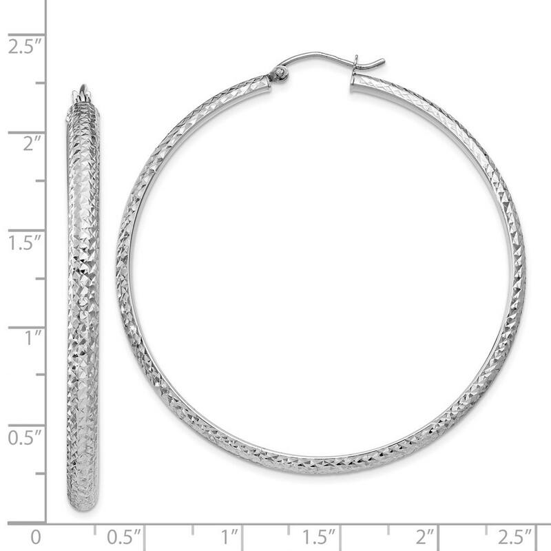 Curata 14k White Gold Sparkle Cut 3.5x52mm Hoop Earrings - 52mm long 3.5mm Thick