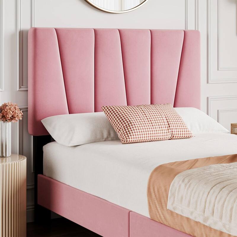 Upholstered Platform Bed with Adjustable Headboard and Slat Support