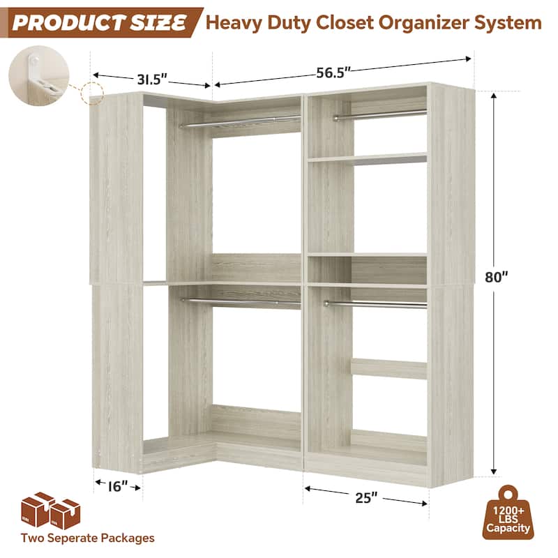 Cimly Set of 2 Corner Closet System, Freestanding Closet Organizer with Hanging Rods for Walk-in Closet