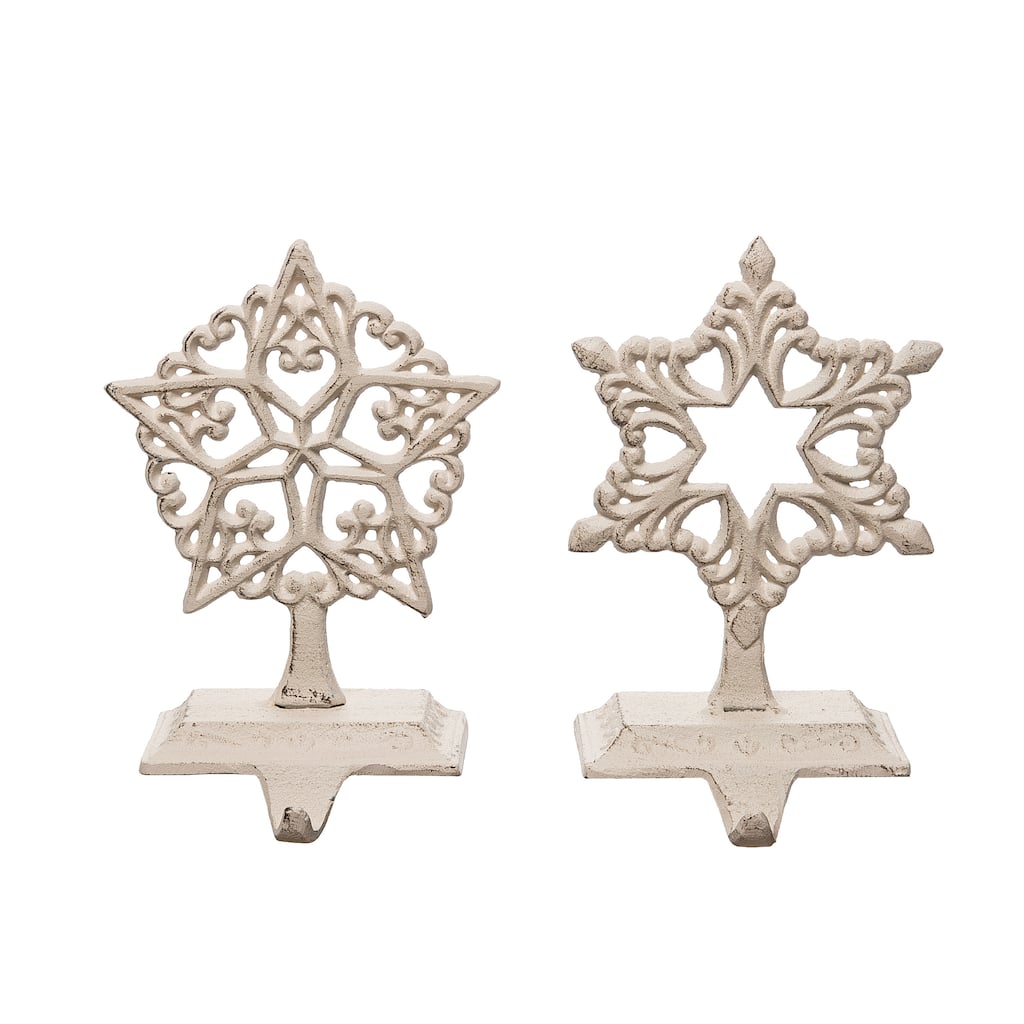 Transpac Cast Iron Ornate Snowflake Stocking Hanger Set of 2 Christmas Home Decorations