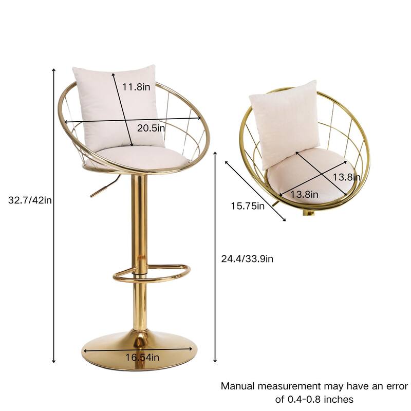 Velvet Swivel Bar Stools Set of 2, Upholstered Kitchen Island Stools with Back and Footrest, Counter Barstools with Pillow