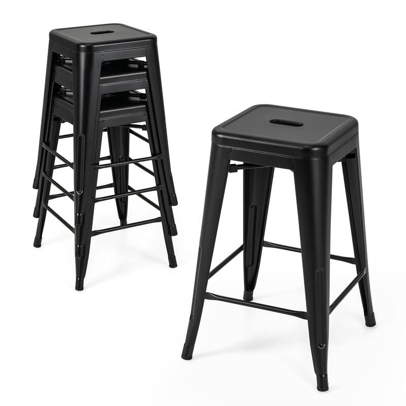 Gymax 24'' Metal Bar Stools Set of 4 w/ Square Seat Patio Bar Stools