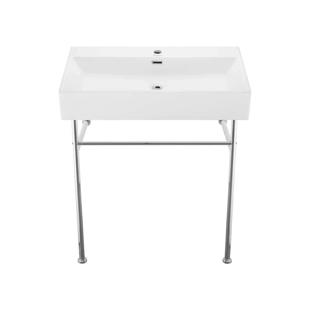 Reims 30 Ceramic Console Sink White Basin Chrome Legs - 29.5" x 16.55" 35.45"