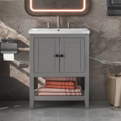 Merax Modern Sleek Bathroom Vanity with Ceramic Sink & Open Shelf