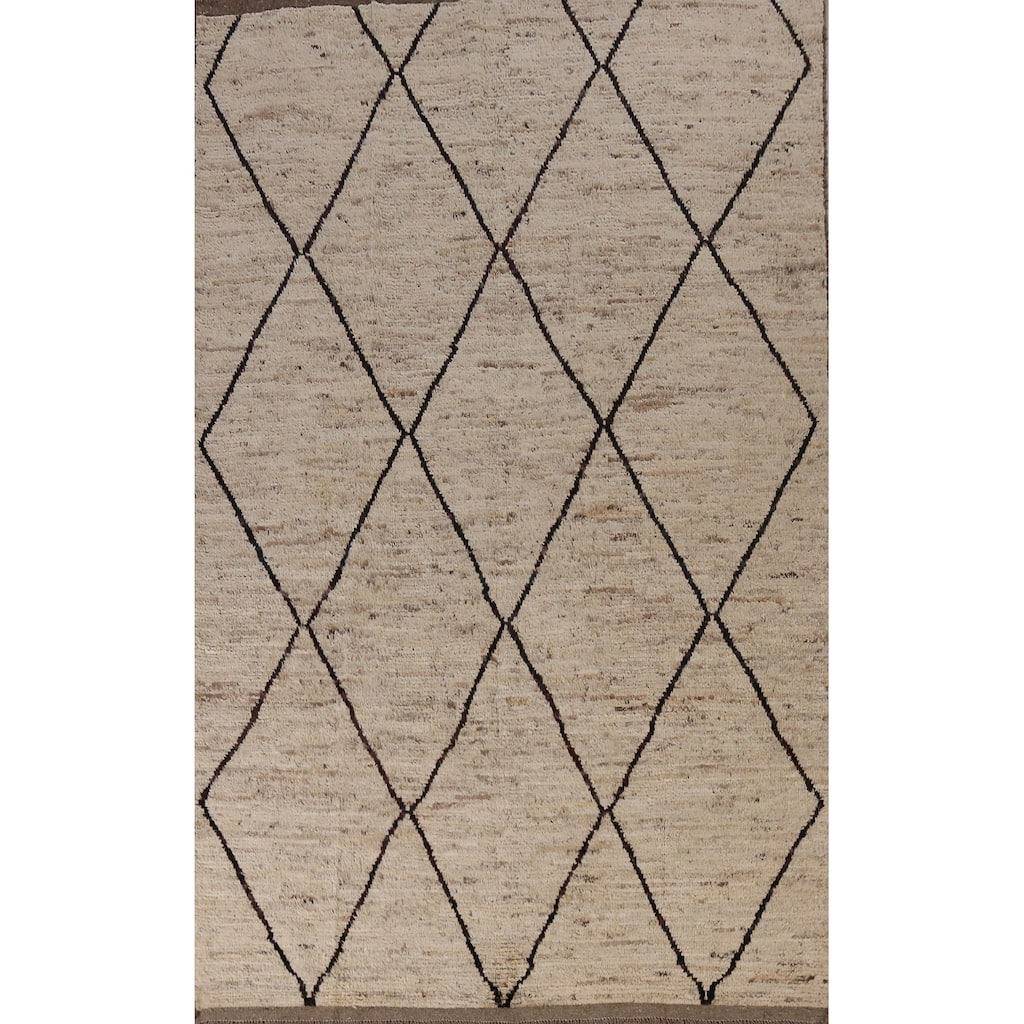 Trellis Geometric Moroccan Oriental Area Rug Handmade Wool Carpet - 6'6" x 9'8"