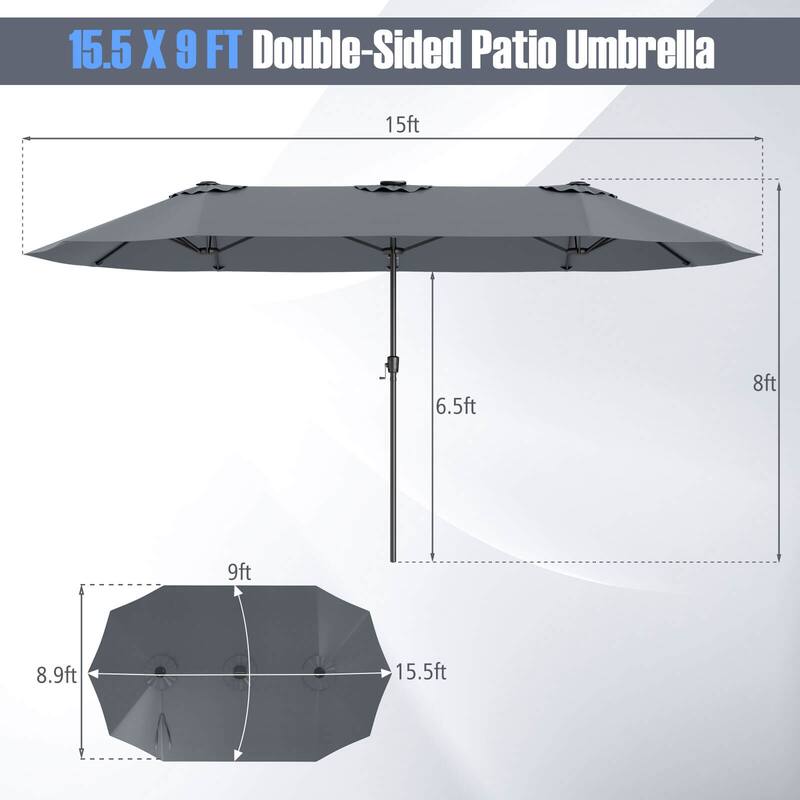 Costway 15.5 FT Extra-Large Patio Umbrella with LED Solar Lights & 12 - See Details