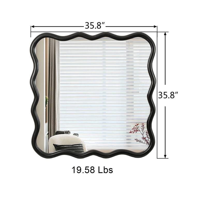 Solid Wood 36"x36" Wavy Frame Wall Mirror - Farmhouse-Style Vanity Mirror for Any Room Decor