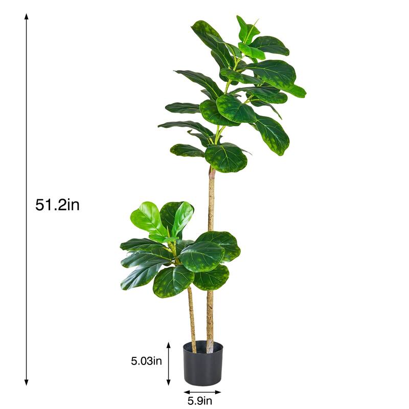 51.2 Inch Artificial Tree with Natural Wood Trunk, Faux Plant Indoor and Outdoor House Plant
