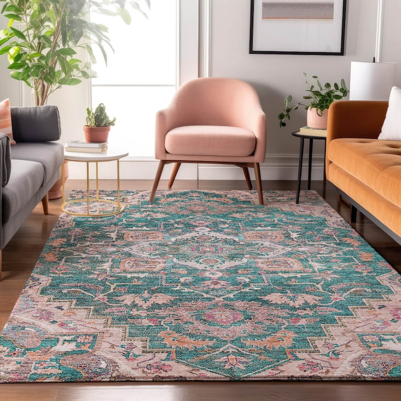 Premium Washable Super Soft Traditional Heriz Mayfield Rug - Emerald - 8' x 10' - Rectangle