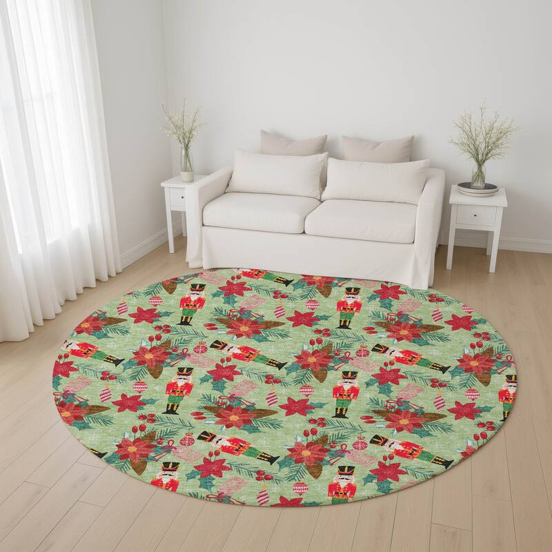 Premium Washable Super Soft Holiday Nutcracker Mayfield Rug - Aloe - 8' x 8'