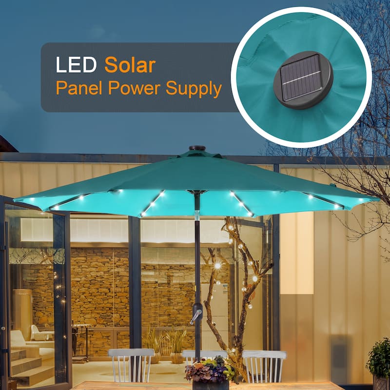 LIVOOSUN 9Ft Patio LED Market Umbrella Outdoor Table Steel Umbrella