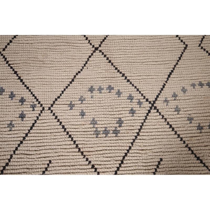 Geometric Beige / Ivory Moroccan Oriental Rug Handmade Wool Carpet - 6'0"x 9'8"