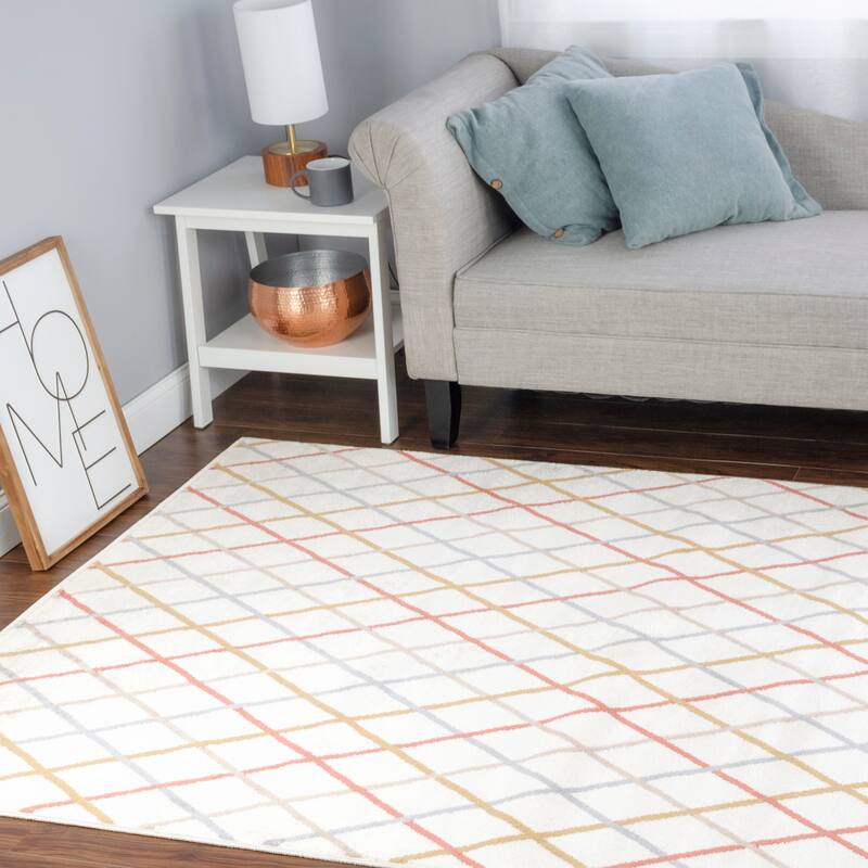 Superior Modern Geometric Diamond Trellis Indoor Area Rug - 5' x 8' - Bone