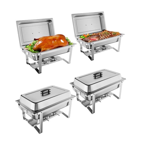HomGarden 4-Pack 8QT Stainless Steel Chafing Dish Set - Complete Buffet Chafer Set For Parties & Catering