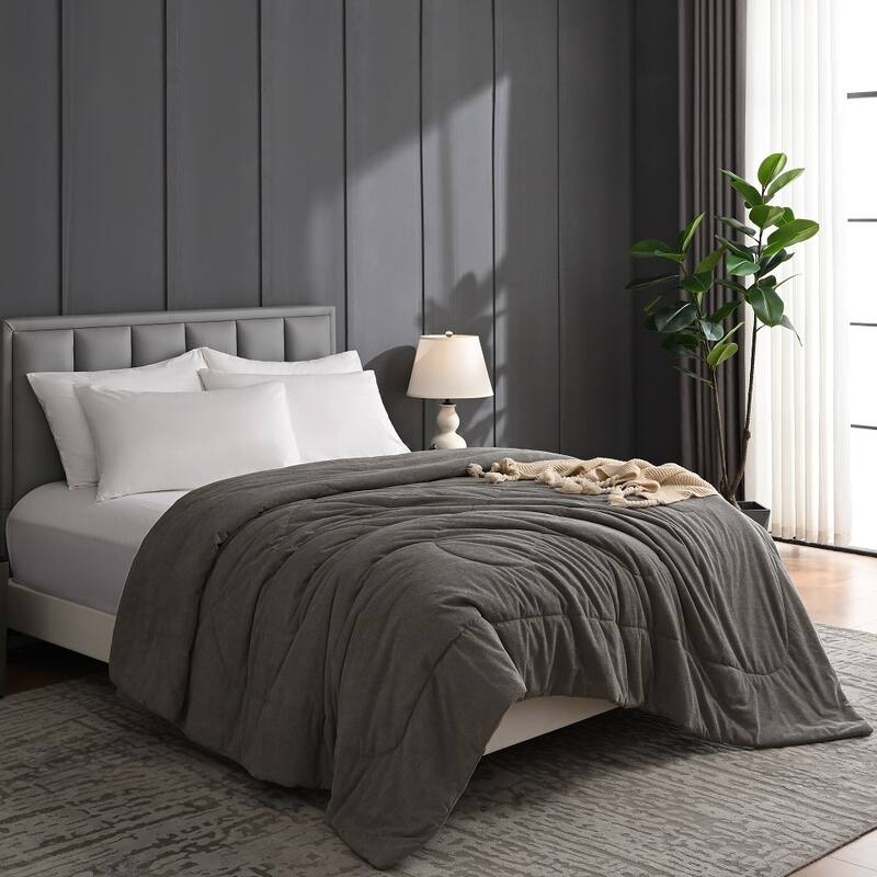 Reversible All Season Comforter, Synthetic Sherpa Winter Side, Smooth Cooling Summer Side