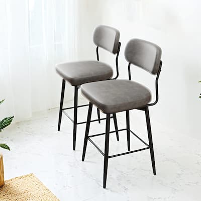 Set of 2 Modern 360°Rotating Bar Stools with Leather Cushions Iron Frame Adjustable Height Counter Stools