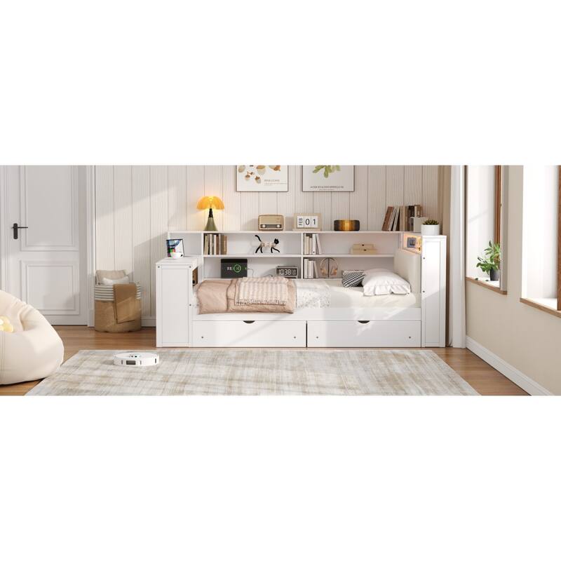 Roomfitters Full Platform Bed with LED Headboard, Charging Station and Storage